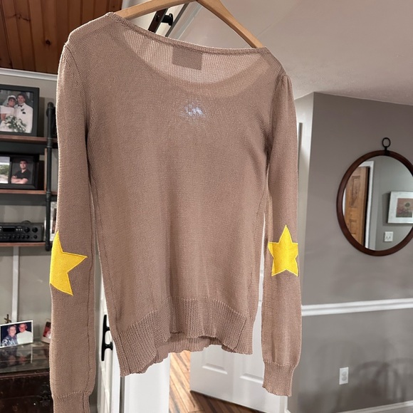 Moving Forward Tan Sweater with Blue and Gold Evil Eye Design - Picture 2 of 8